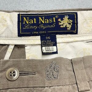 Nat Nast Luxury Originals Mens Silk Blend‎ Dress Pants Size 34 Khaki Flat Front
